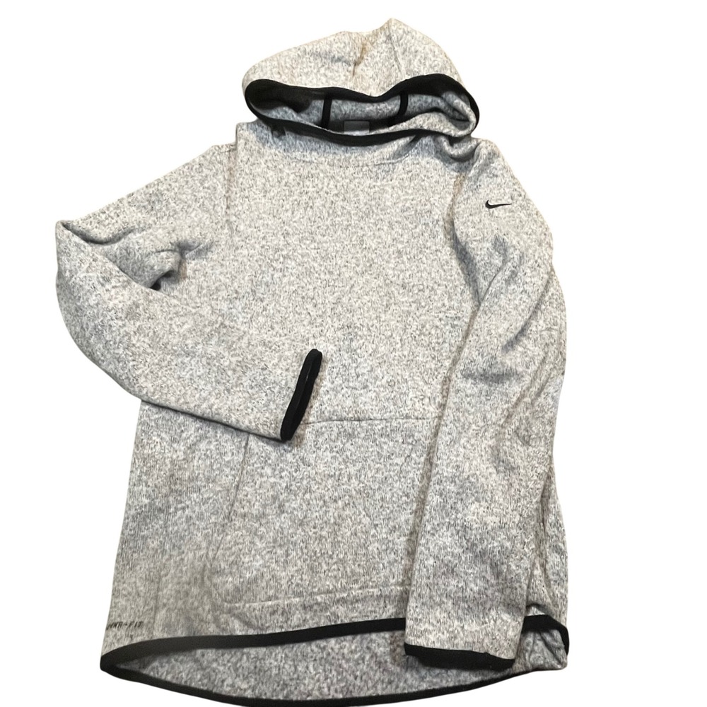 Nike Therma-FIT Gray Heathered Knit Pullover Hoodie Womens Medium Thumbholes